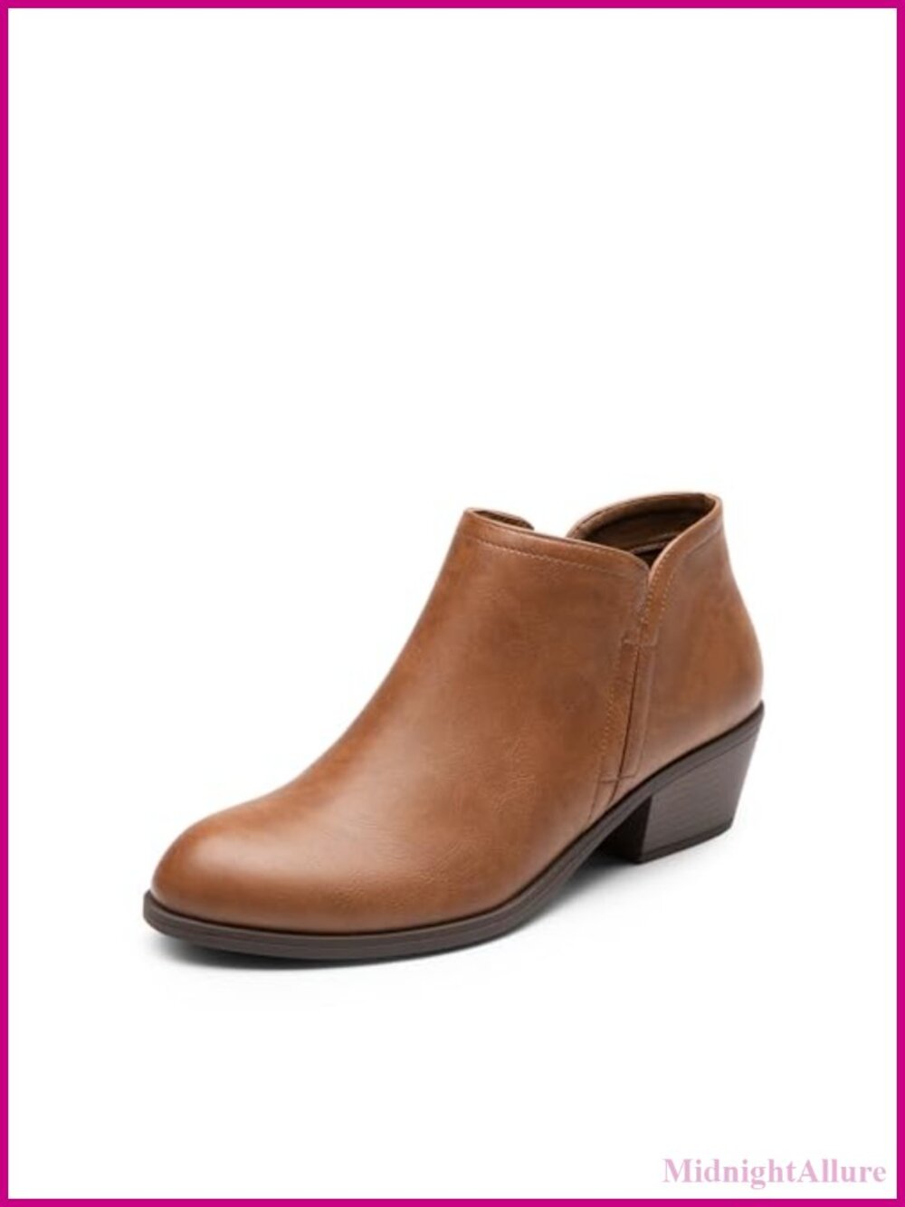 Women's Ankle Booties Low Chunky Heel Side Slit Faux Suede Vegan Leather
